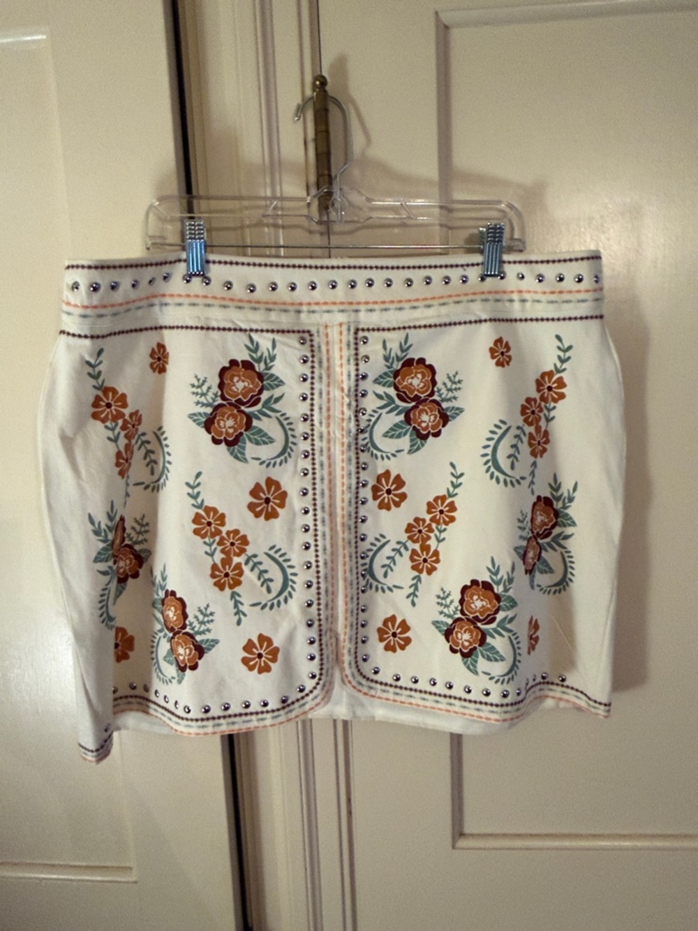 NWOT Rock & Roll Denim Floral Print Studded Skirt size XXL
